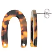 Clous d'oreilles forme U 26x17 mm - Ecaille de tortue - Marron - Noir x2