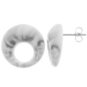 Clous d'oreilles rond évidé 20 mm en acrylique - Marbré Gris x2|raw }}