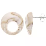 Clous d'oreilles rond évidé 20 mm en acrylique - Marbré Beige x2