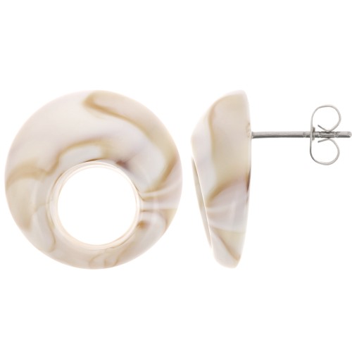 Clous d'oreilles rond évidé 20 mm en acrylique - Marbré Beige x2