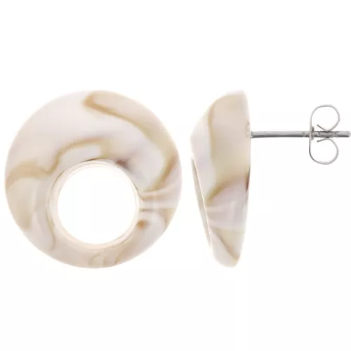 Clous d'oreilles rond évidé 20 mm en acrylique - Marbré Beige x2