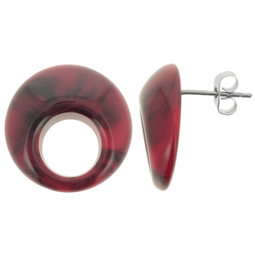 Clous d'oreilles rond évidé 20 mm en acrylique - Marbré Rouge x2