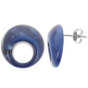 Clous d'oreilles rond évidé 20 mm en acrylique - Marbré Bleu nuit x2|raw }}
