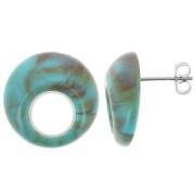Clous d'oreilles rond évidé 20 mm en acrylique - Marbré Turquoise - Marron x2|raw }}