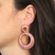 Clous d'oreilles rond évidé 20 mm en acrylique - Marbré Turquoise - Marron x2