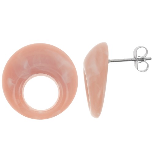 Clous d'oreilles rond évidé 20 mm en acrylique - Marbré Vieux rose x2
