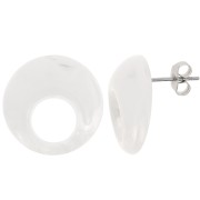 Clous d'oreilles rond évidé 20 mm en acrylique - Marbré Transparent - Blanc x2|raw }}