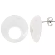 Clous d'oreilles rond évidé 20 mm en acrylique - Marbré Transparent - Blanc x2
