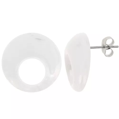 Clous d'oreilles rond évidé 20 mm en acrylique - Marbré Transparent - Blanc x2