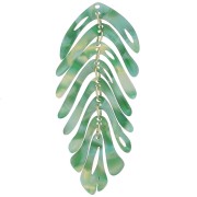 Pendentif feuille 71x28 mm - Ecaille de tortue - Vert foncé nacré x1