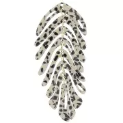 Pendentif feuille 71x28 mm - Tacheté Noir - Beige x1