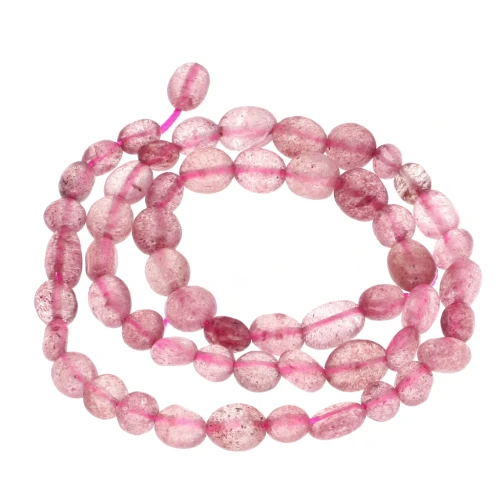 Perles nuggets irréguliers 6 - 7 mm en pierre gemme - Strawberry Quartz x39cm