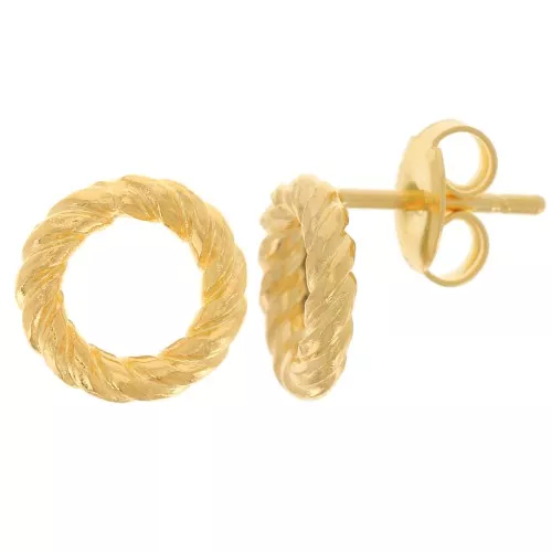 Boucles d'oreilles cercle évidé 10 mm effet torsadé - Doré à l'or fin x2