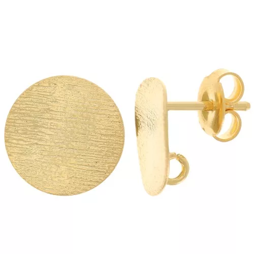 Clous d'oreilles rond ondulé 12 mm effet strié - Doré à l'or fin x2