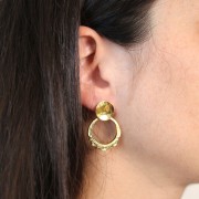 Clous d'oreilles rond ondulé 12 mm avec anneau ouvert - Doré à l'or fin x2