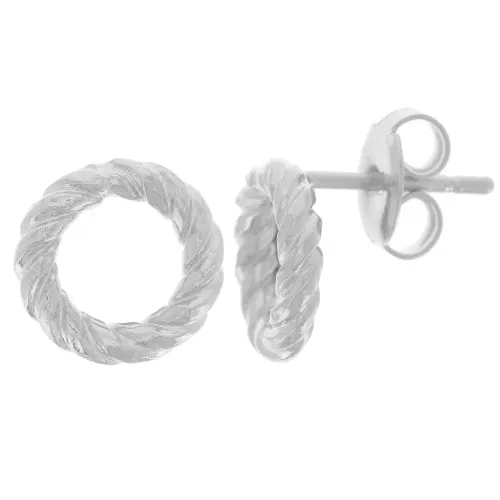 Boucles d'oreilles cercle évidé 10 mm effet torsadé - Placage Argent fin x2