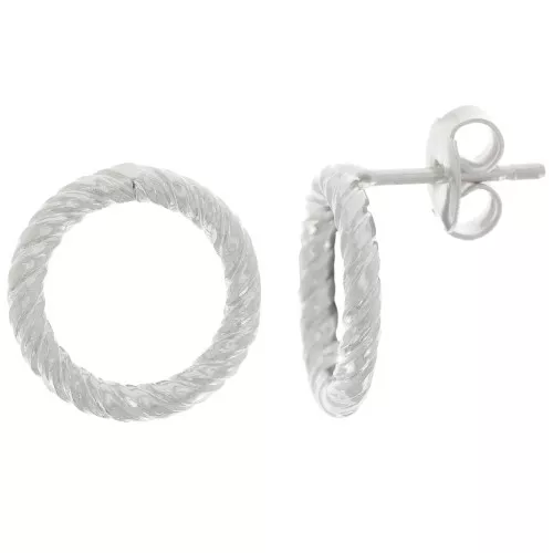 Boucles d'oreilles cercle évidé 14 mm effet torsadé - Placage Argent fin x2