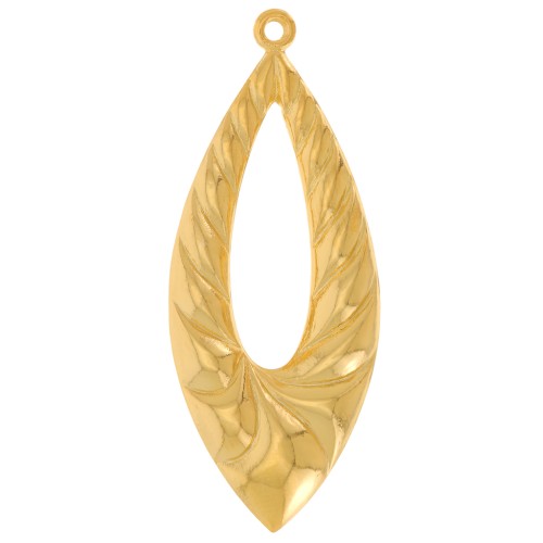 Pendentif goutte évidé bombé 40x16.5 mm effet tressé - Doré à l'or fin x1