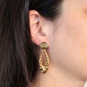 Pendentif goutte évidé bombé 40x16.5 mm effet tressé - Doré à l'or fin x1