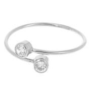 Bague fine réglable double oxydes de zirconium T54 à T56 - Argent 925 - Crystal x1|raw }}
