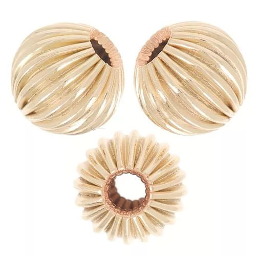 Perles rondes striées 5 mm - Gold filled (or laminé) x5