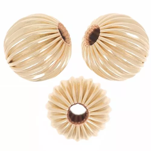Perles rondes striées 6 mm - Gold filled (or laminé) x5