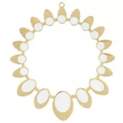 Pendentif rond évidé ethnique 34 mm et résine époxy - Acier inox 316L Doré - Blanc