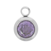 Breloque pierre de naissance 6 mm oxyde zirconium Février Acier inox 304L  Amethyst|raw }}