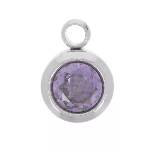 Breloque pierre de naissance 6 mm oxyde zirconium Février Acier inox 304L Amethyst