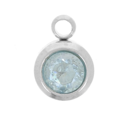 Breloque pierre de naissance 6mm oxyde zirconium Mars - Acier inox 304L  Aquamarine