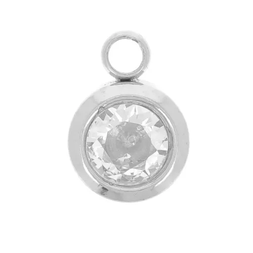 Breloque pierre de naissance 6mm oxyde zirconium Avril - Acier inox 304L - Crystal