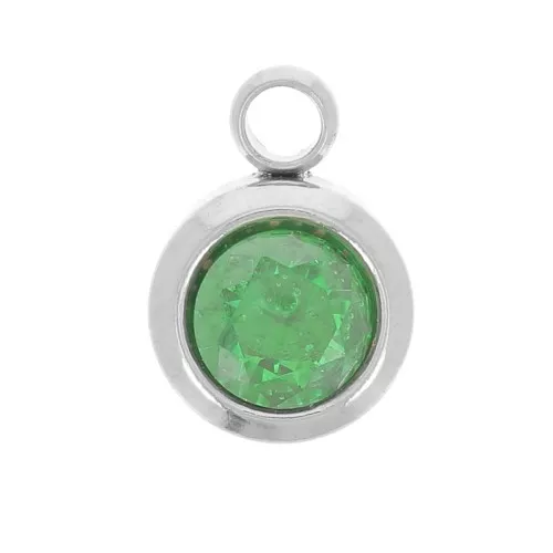 Breloque pierre de naissance 6 mm oxyde zirconium Mai - Acier inox 304L  - Emeraude