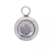 Breloque pierre naissance 6mm oxyde zirconium Juin Acier inox 304L  Light Amethyst