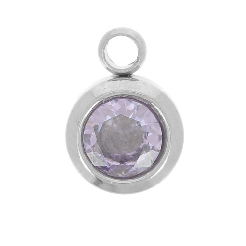 Breloque pierre naissance 6mm oxyde zirconium Juin Acier inox 304L  Light Amethyst