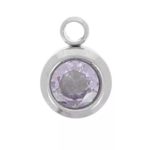 Breloque pierre naissance 6mm oxyde zirconium Juin Acier inox 304L Light Amethyst