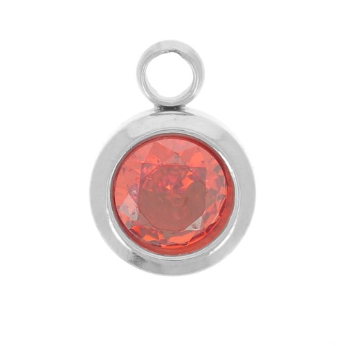 Breloque pierre de naissance 6 mm oxyde zirconium Juillet Acier inox 304L - Rubis