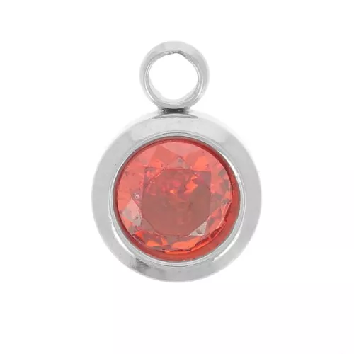 Breloque pierre de naissance 6 mm oxyde zirconium Juillet Acier inox 304L  - Rubis