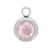 Breloque pierre de naissance 6 mm oxyde zirconium Octobre Acier inox 304L  - Rose|raw }}
