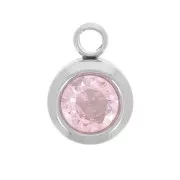 Breloque pierre de naissance 6 mm oxyde zirconium Octobre Acier inox 304L  - Rose