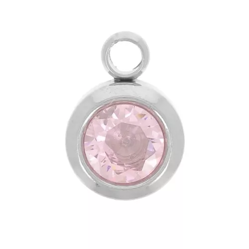 Breloque pierre de naissance 6 mm oxyde zirconium Octobre Acier inox 304L - Rose