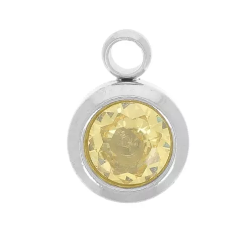 Breloque pierre de naissance 6 mm oxyde zirconium Novembre Acier inox 304L - Jaune