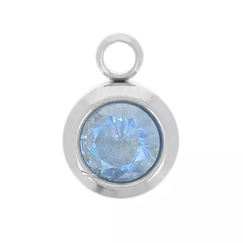 Breloque pierre de naissance 6 mm oxyde zirconium Décembre Acier inox 304L - Blue