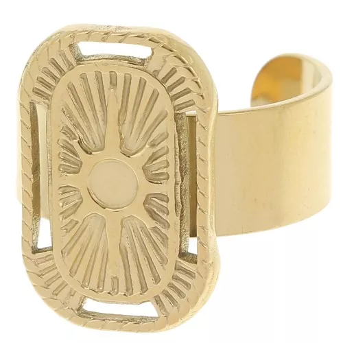 Bague rectangle T.53 à T.57 motif étoile pour cabochon 3 mm - Acier inox 304L Doré