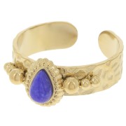 Bague ethnique - cabochon pierre gemme T.52 à 56 - Acier inox 304L Doré - Sodalite|raw }}