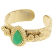 Bague ethnique - cabochon pierre gemme T.52 à 56 Acier inox 304L Doré - Aventurine|raw }}