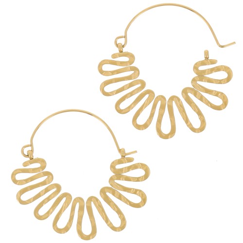 Créoles vagues martelée 34x35 mm - Acier Inoxydable 304L Doré x2