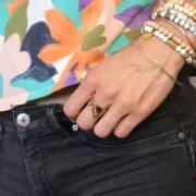 Breloque rectangle 13x5 mm - motif amour - Acier inoxydable 304L Doré x1