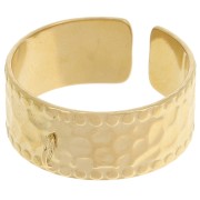 Bague large martelée réglable et anneau ouvert - T.53 à 58 Acier inox 304L Doré