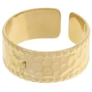 Bague large martelée réglable et anneau ouvert - T.53 à 58 Acier inox 304L Doré