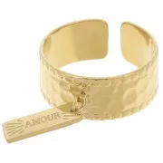 Bague large martelée réglable et anneau ouvert - T.53 à 58 Acier inox 304L Doré